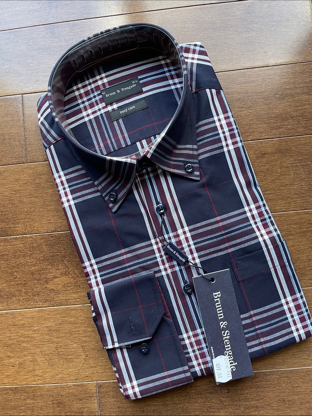 Men’s Black and Burgundy Plaid Button-Down Shirt